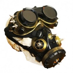 HIBIRETRO Steampunk Metal Gas Mask with Goggles, Full Face Skeleton Warrior Death Mask Helmet for Masquerade Cosplay Halloween Costume Gold