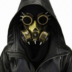 HIBIRETRO Steampunk Metal Gas Mask with Goggles, Full Face Skeleton Warrior Death Mask Helmet for Masquerade Cosplay Halloween Costume - Gold II